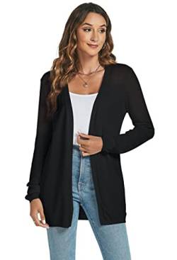 Famrrifuu Strickjacke Damen Lang Cardigan Sommer Leicht Sweater Cardigan Casual Langarm Elegant Sommerjacken,Schwarz,S von Famrrifuu