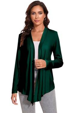 Famrrifuu Strickjacke Damen Lang Wasserfall Cardigan Sommer Leichte Jacke Casual Langarm Elegant Sommerjacke,Grün,S von Famrrifuu