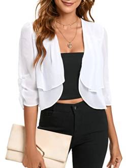 Famulily Chiffon Schultern für Damen Leichte offene Front Cropped Blazer Cardigan für Frauen Frühling Sommer Hochzeiten Abend (XXL, Weiß) von Famulily