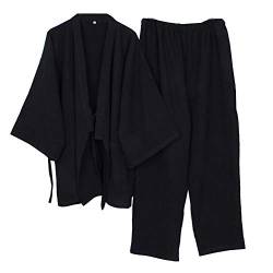 Fancy Pumpkin Japanische Herren Meditations Robe Doppel Gaze Baumwolle Morgenmantel Kimono Pyjama Nachthemd [Schwarz, Gr??e XL] von thefancypumpkin