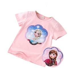 T-Shirt Anna & ELSA Frozen 2 Kinder-Flip Pailletten Baumwolle-Die Eiskönigin Mädchen Kurzarm-Shirt (as3, numeric, numeric_130, regular, pinkblue) von Fancyland