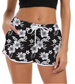 Fanient Damen Loose Fit Badehose 3D-Blumen-Grafik schnell trocknend Badeanzug Sommer leicht Hawaii Strand Boardshorts Sport Laufen Yoga Jogginghose XL 48-50 von Fanient