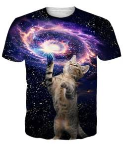 Fanient Tshirt Damen Herren 3D Tshirts Unisex Galaxie Katze Drucken T-Shirts Men Streetstyle Cool Shirt Kurzarm XL von Fanient