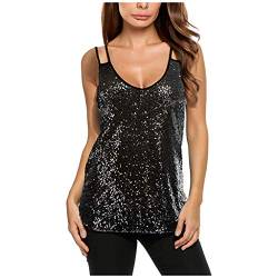 Fannyfuny Bluse Damen Pailletten Tank Top Ärmellos Funkeln Schimmern Vest Top Clubwear Frauen elegant Sparkle Shimmer Camisole Weste Pailletten Tank Tops Weinrot, Gold,Silber,Grün,Schwarz S M L XL XXL von Fannyfuny