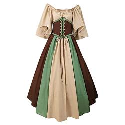 Fannyfuny Mittelalter Kleid Mädchen Renaissance Retro Partykleid Mittelalter Kostüme Damen Gothic Kleider Halloween Karneval Kostüm Damen Vintage Maxikleid für Halloween Karneval Kostüm Khaki S von Fannyfuny