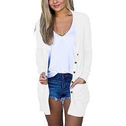 Fannyfuny Strickjacke Damen Lang Strickjacke Damen Sommer Cardigan Kurz-Strickcardigan Langarm Strickmantel Einfarbig Damenjacken Herbst üBergangsjacke Leicht GroÃŸE GröÃŸEn Sommerjacke von Fannyfuny