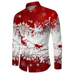 Fannyfuny Weihnachtshemd Herren Langarm, Weihnachten Muster 3D Bedruckte Hemd Freizeithemd Männer Langärm Slim Fit Christmas Shirt Hawaiihemd Stehkragen Lustige Funky Hemden Langarmhemd Langarmshirt L von Fannyfuny