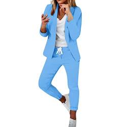 Hosenanzüge Damen Modern Business Anzug Set Büro 2 Teilig Slim fit Blazer Hose Outfit Sommer Zweiteiler Hosenanzug Festlich Elegant Blazer Set Sportlich Freizeitanzug Longblazer Hosen Tracksuit von Fannyfuny