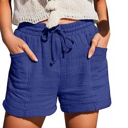 Shorts Damen Sommer Locker Kurze Hose Mode Lässige Musselin Hose mit hoher Taille Gerades Bein Sport Lässige Lockere Shorts mit Kordelzug mit Taschen Gummiband Freizeit Shorts Elastische Stoffhose von Fannyfuny