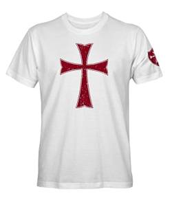 Tempelritter Kreuzritter Kreuz Herren T-Shirt, Weiß, X-Groß von Fantastic Tees