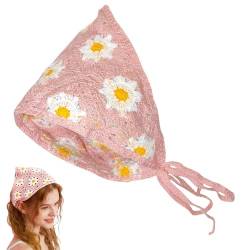 Fanysdsi Gehäkeltes Bandana, gehäkeltes Kopftuch - Gehäkeltes Haar-Bandanas-Kopftuch mit Blumenmuster,Damen Haarschal Stirnband Vintage Kopftuch für Frauen Mädchen von Fanysdsi