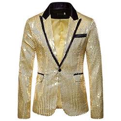 Faonkeew Herren Pailletten Sakko Gold Glitzer Blazer Slim Fit Hochzeit Mantel Langarm Mantel Anzug Herrenjacke Performance-Kostüm für Hochzeit und Party Formelle Kleidung für Herren von Faonkeew