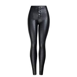 Faringoto Jeans Damen Sexy PU-Leder Schwarz Jeans Bleistift Hose High Wasit Leopard Farbe Herbst und Winter Slim Skinny Hose, Schlangenleder-Optik, S von Faringoto