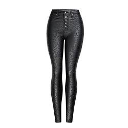 Faringoto Jeans Damen Sexy PU-Leder Schwarz Jeans Bleistift Hose High Wasit Leopard Farbe Herbst und Winter Slim Skinny Hose, leopardenmuster, S von Faringoto