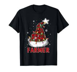 Farmer Job Team Weihnachtsmütze bunte Lichter T-Shirt von Farmer Christmas Costume