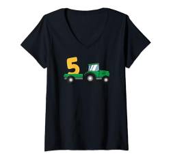 Damen 5 Year Old 5th Birthday Kids Funny Farming trucks & Tractors T-Shirt mit V-Ausschnitt von Farmer Designs Tractors Farm tee.