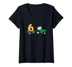 Damen 6 Year Old 6th Birthday Kids Funny Farming trucks & Tractors T-Shirt mit V-Ausschnitt von Farmer Designs Tractors Farm tee.