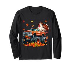 Chicken Cosplay Turkey On Monster Truck Thanksgiving Farmer Langarmshirt von Farmer Thanksgiving Costume