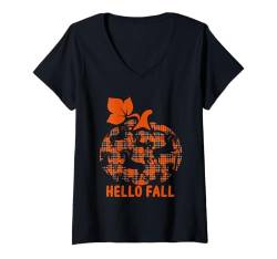 Damen Fall Thanksgiving Horses Cute Pumpkin Shape Lover Kids T-Shirt mit V-Ausschnitt von Farmer Thanksgiving Costume