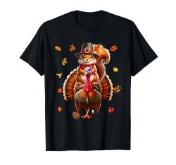 Eichhörnchen reiten Truthahn Thanksgiving Herbst Blätter Besitzer Kinder T-Shirt von Farmer Thanksgiving Costume