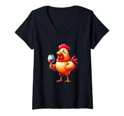 Damen Huhn trinken Wein Kostüm Bauer Lustig Party Trinker T-Shirt mit V-Ausschnitt von Farmer Vacations Costume