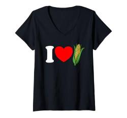 Damen Ich liebe Maisrotes Herz Lustiger Maisliebhaber Ich liebe Mais T-Shirt mit V-Ausschnitt von Farming Corn Farmer Co.