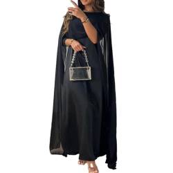 Muslimische Frauen Chiffon Maxi Kaftan Kleid Naher Osten Arabisch Rundhalsausschnitt Robe Lose Mode Kleider (Color : Schwarz, Size : L) von FaroLy