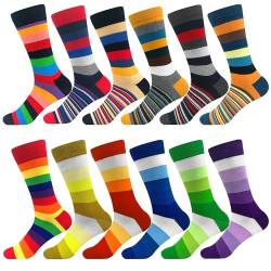 Fasefunn Bunte Socken Herren Gestreifte Gemusterte Lustige Neuheit Baumwolle Socken Crew Mann Geschenk(12 Paars 051202) von Fasefunn