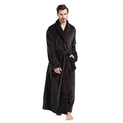 FashGudim Herren Bademäntel groß und groß in voller Länge Plüsch Fleece lange Robe Schal Kragen warm Winter Männer Bademantel(Schwarz,XXXL) von FashGudim