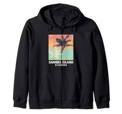 Sanibel Island Florida Palme Vintage Glitch Grafik Kapuzenjacke von Fashion Book