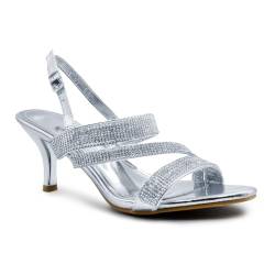 Fashion Thirsty Heelberry® Damen Sandaletten - Mittelhoher Absatz & Schmucksteine - Silberfarben Metallic - EUR 41 von Fashion Thirsty