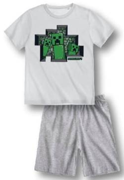 Fashion UK Jungen Pyjama kurzarm Schlafanzug Creeper Design Nachtwäsche (DE/NL/SE/PL, Numerisch, 140, Regular, Weiss) von Fashion UK