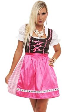 4211 Fashion4Young Damen Dirndl 3 tlg.Trachtenkleid Kleid Bluse Schürze Oktoberfest 4 Farben 4 Größen, Rose, 40 von Fashion4Young