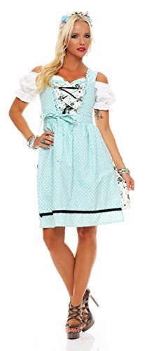 Fashion4Young 4732 Dirndl 3 TLG.Trachtenkleid Kleid Mini Bluse Schürze Trachten Oktoberfest (42, Türkisblau-Weiß) von Fashion4Young