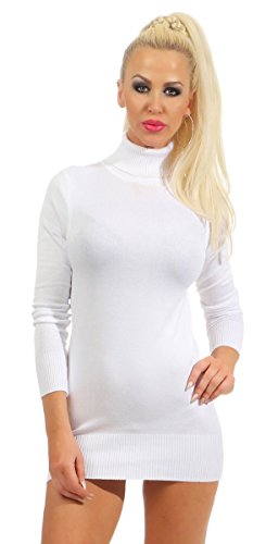 Fashion4Young K927 Damen Feinstrick Pullover Strickkleid Strickpullover Rollkragen Minikleid (weiß, S/M-36/38) von Fashion4Young