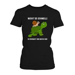 Fashionalarm Nicht so schnell! Du bringst Uns noch um! - Damen T-Shirt Fun Shirt Spruch Spaß Schnecke Schildkröte Raser Tempo Lebensmüde Niedlich Süß Lustig, Farbe:schwarz;Größe:XL von Fashionalarm