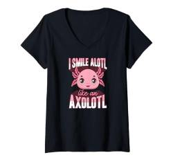 Damen Ich lächle viel wie ein Axolotl T-Shirt mit V-Ausschnitt von Favorite Animal Wholesome Pet Axolotl Lover Merch