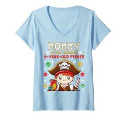 Damen Mommy of the Fearsome 4 Years Old Pirate Boys Birthday Party T-Shirt mit V-Ausschnitt von Fearsome Pirate 4th Birthday Decorations Gifts