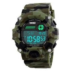 FeiWen Herren Outdoor Militär Sport Wasserdicht Uhren LED Digital Multifunktional Grün Plastik Schale mit Kautschuk Band Armbanduhren Stoppuhr Alarm Kalender Licht von FeiWen