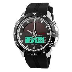 FeiWen Multifunktional Herren und Jugend Wasserdicht Uhren Analog Quarzuhr Outdoor Militär Sport LED Doppelte Zeit Edelstahl Solar Armbanduhren mit Kautschuk Band von FeiWen