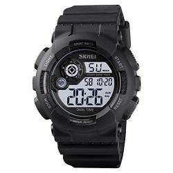 FeiWen Outdoor Sportuhr Herrenuhr 50M Wasserdicht LED Digitaluhr Multifunktional Doppelte Zeit Countdown Alarm Militär Uhren Plastik Armbanduhren (Schwarz) von FeiWen