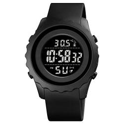 FeiWen Unisex Sport Digital Uhren Herrenuhr Damenuhr Elektronik Thermometer Stoppuhr Doppelte Zeit Alarm Outdoor Multifunktional Wasserdicht Plastik Armbanduhren (Schwarz) von FeiWen