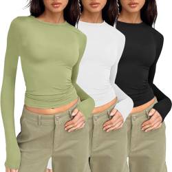 3er Pack Damen Langarmshirt Y2k Tops Sexy Oberteil Einfarbig Sweatshirt Langarm Crop Top Y2K Aesthetic Clothes Slim Oberteile Langarm Shirt von FeiliandaJJ