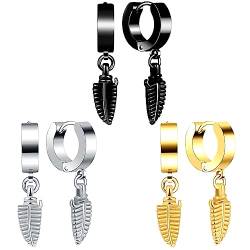 feilok 3 Paar Ohrringe Edelstahl Feder Creolen Ohrstecker Herren Damen Ohrschmuck Piercing von Feilok