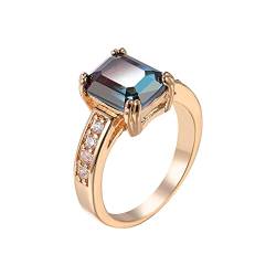 Feizikaw Valentine's Day Hochzeit Versprechen Ring Frauen, die sieben Farben Zirkonia-Ring-Versprechen-Verlobungs-Eheringe glänzen (Gold, 9) von Feizikaw