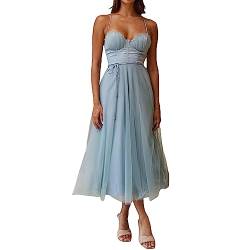 Damen Tüll Formelle Abendkleid Einfarbig Rückenfrei Korsett Kleid Elegante Party Cocktail Hochzeit Abendkleid, A-light blue, X-Large von Felcia