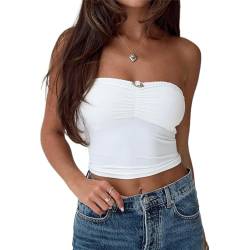 Trägerloses Bandeau-Top für Damen, Sommer, schulterfrei, rückenfrei, schmale Passform, Y2K, Streetwear, G-weiß, Small von Felcia