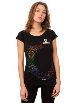 FellHerz Ommm schwarz - L - süßes Damen T-Shirt aus 100% Bio-Baumwolle organic cotton fair nachhaltig black Fee Fliegender Teppich bunt Regenbogen von FellHerz