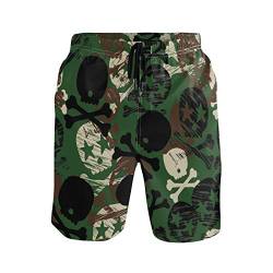 Wamika Herren Strandshorts Camouflage Totenkopf Hawaii Badehose Strand Bademode Gr. L, Mehrfarbig von Fender