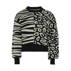 Fenia Damen Warmer Pullover mit Zebra-Einsätzen mit Leopardenmuster Schwarz Weiss Größe M/L von Fenia